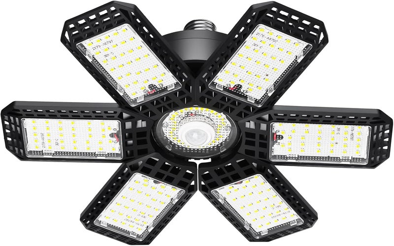 AUDLES Garage Light, 200W 20000LM 6500K LED Shop Lights, Garage Lights Ceiling Led with 6+1 Deformable Panels, Screw in E26/E27 Socket Bulb (Motion Sensor 200W-1PACK) - Image 1